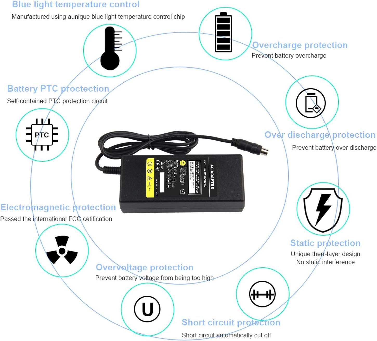 Segway Ninebot ES1 ES2 ES4 Replacement 42V 2A Power Charger Adapter - Compatible with Xiaomi M365, Spin, Skip, Bird, Lime Scooters - Fast Charging for 36V Li-ion Batteries - Perfect for Commuting & Urban Travel
