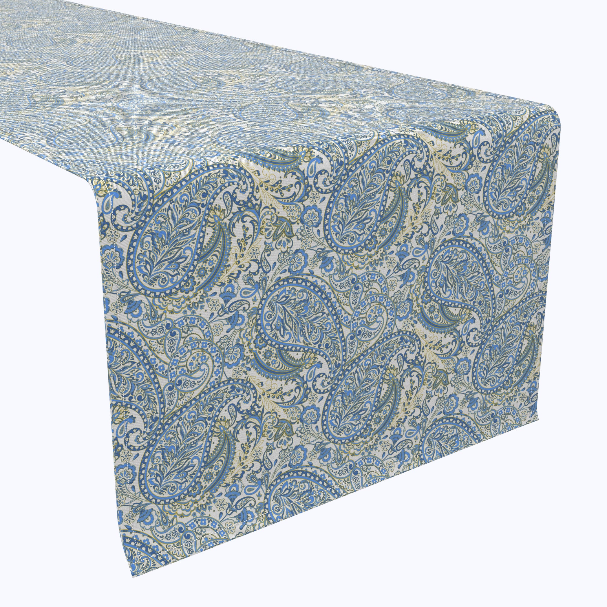 Elegant Blue Paisley Table Runner - 72 Inch Long Cotton Tablecloth for Dining Room Decor, Wedding, Party & Holiday Table Setting