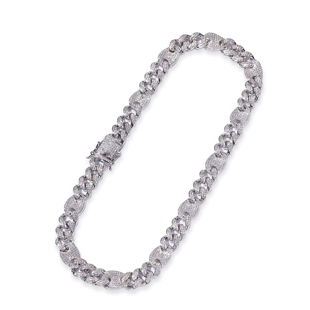 SHANGMAOYO Hip Hop Jewelry for Men & Women - Stylish Rap Necklace with Zircon Stones, Silver 24 Inches - Perfect Gift for Music Lovers & Fashion Enthusiasts - Ideal for Concerts, Parties & Streetwear Outfits