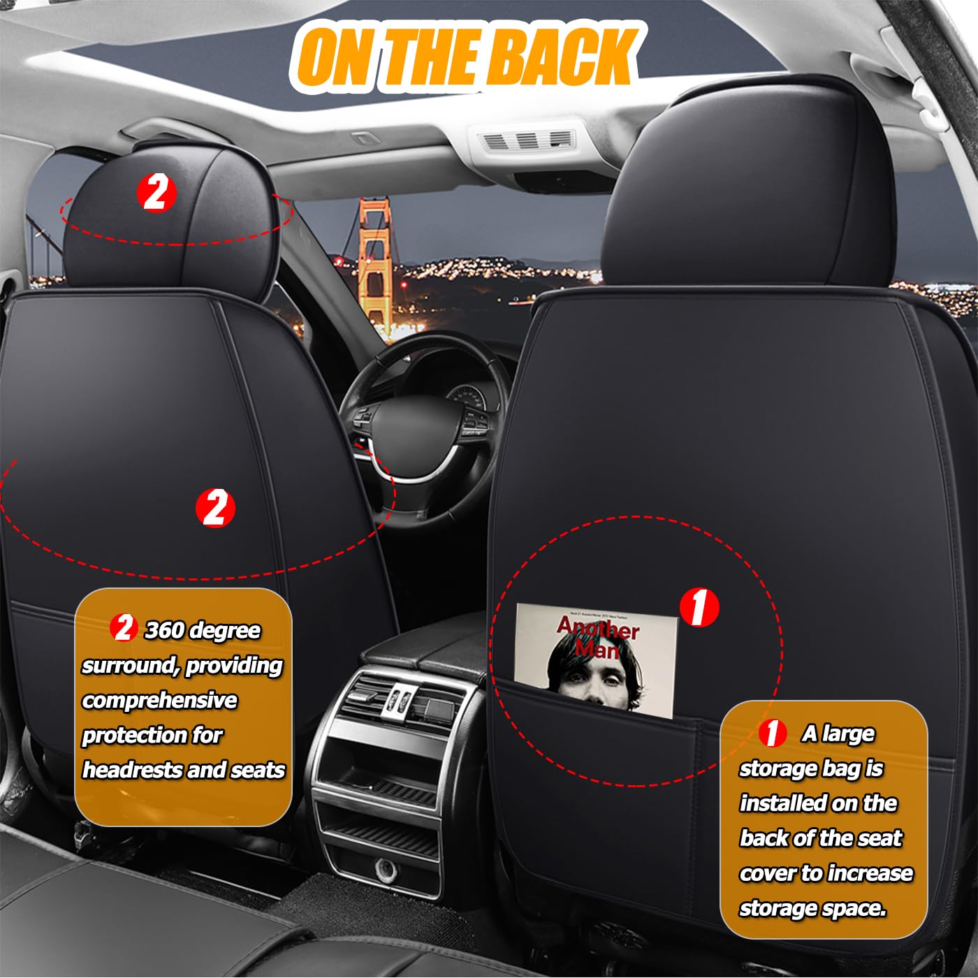 Universal 5-Seat Car Seat Covers - Premium Nappa Leather, Super Breathable & All-Season Use with 3D Foam Back Support & Storage Bags (Black/Red) - Perfect for SUVs, Sedans & Family Road Trips