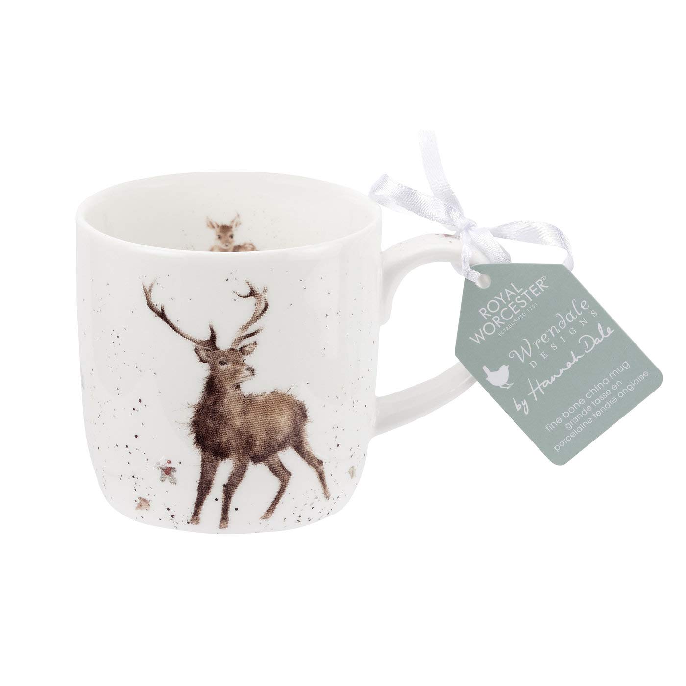 Portmeirion Wrendale Designs Wild at Heart 11oz Bone China Coffee Mug with Stag Design - Microwave & Dishwasher Safe - Perfect for Home, Office, and Gift Giving