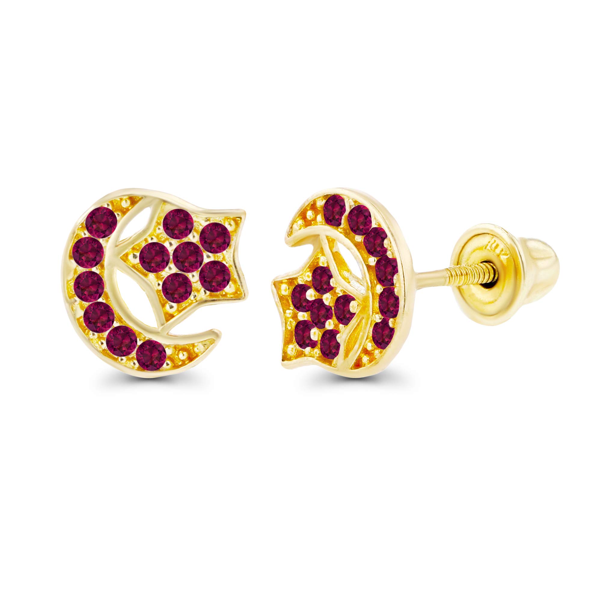 14K Gold 6mm Natural Birthstone Moon Star Screwback Stud Earrings for Women | Personalized Zodiac Jewelry | Perfect Gift for Birthday, Anniversary & Mother's Day | Hypoallergenic Luxury Earrings for Everyday Wear & Special Occasions