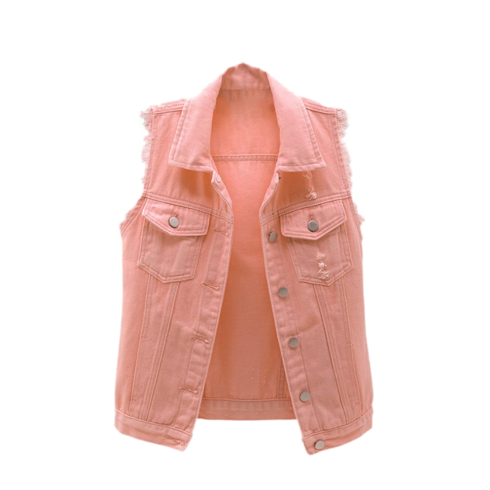 Women's Denim Vest Jacket - Sleeveless Washed Ripped Crop Jacket in Candy Colors | Casual Outfits, Streetwear, Spring & Summer Fashion