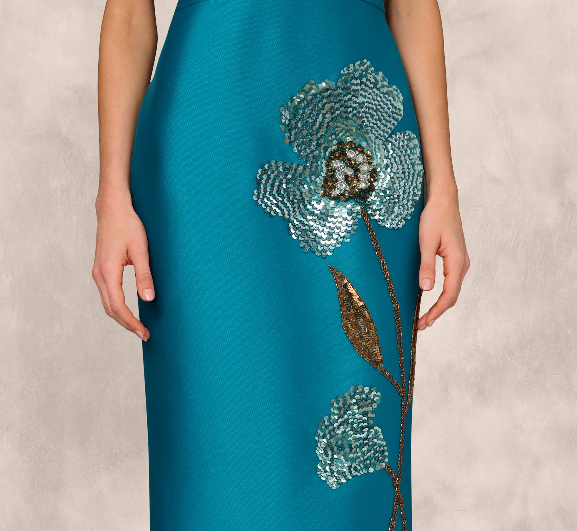 Sparkling Peacock Sequin Beaded Floral Sleeveless Midi Dress for Cocktail Party, Evening Gala & Special Occasions