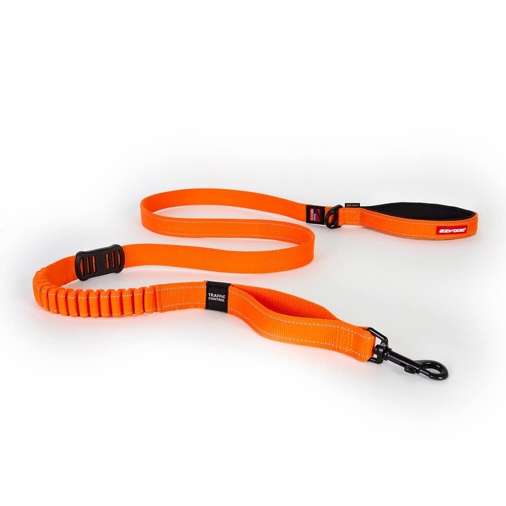 EzyDog Zero Shock Dog Leash - Shock Absorbing Bungee Leash for Pulling Dogs - Dual Handle Reflective Pet Leash for Large, Medium & Small Dogs (72-Inch, Orange) - Perfect for Walking, Running & Training Excitable Dogs