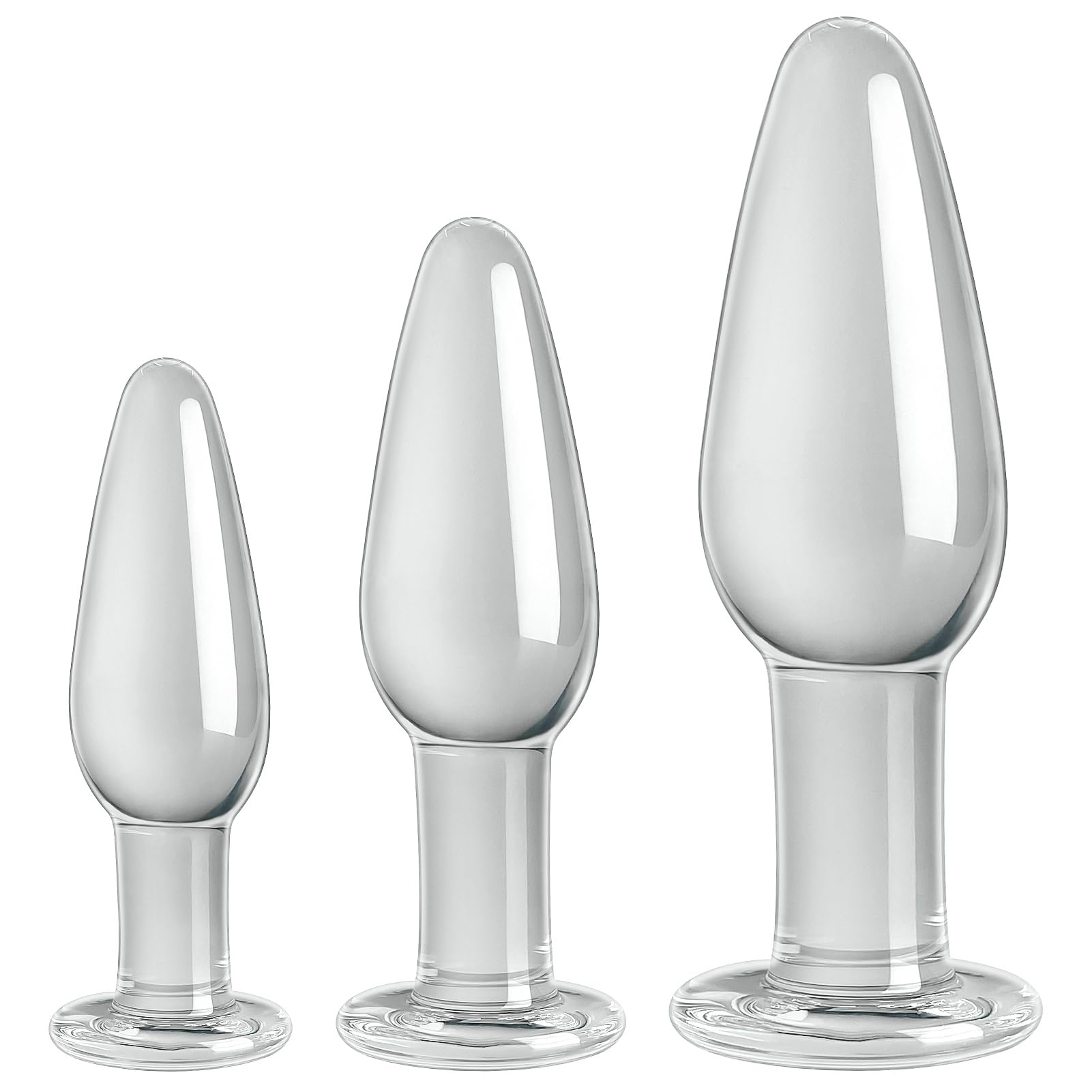 Premium 3-Piece Conical Glass Anal Plug Set - Transparent Butt Plug for G-Spot & Prostate Stimulation - Safe Sex Toy for Men, Women & Couples - Perfect for Beginners & Valentine's Gift - Use for Solo Play, Couples Exploration & Sensual Massage