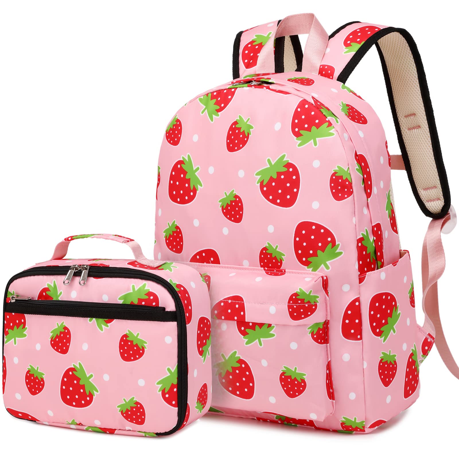 AUIVTY Kids Backpack for Preschool & Kindergarten - Medium Size Toddler Backpack with Lunch Box, Pink School Bookbag for Daycare, Travel & Daily Use