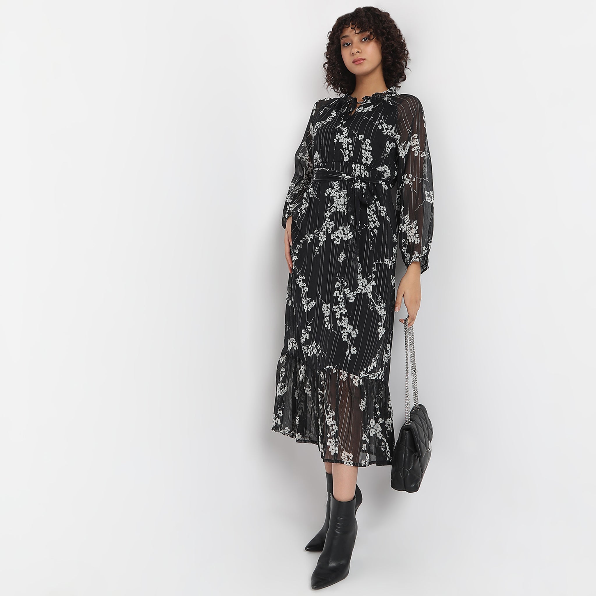 Flare Fit Printed Dress for Women - Flowy Summer Midi Dress with Floral Pattern - Perfect for Beach, Vacation & Casual Outings
