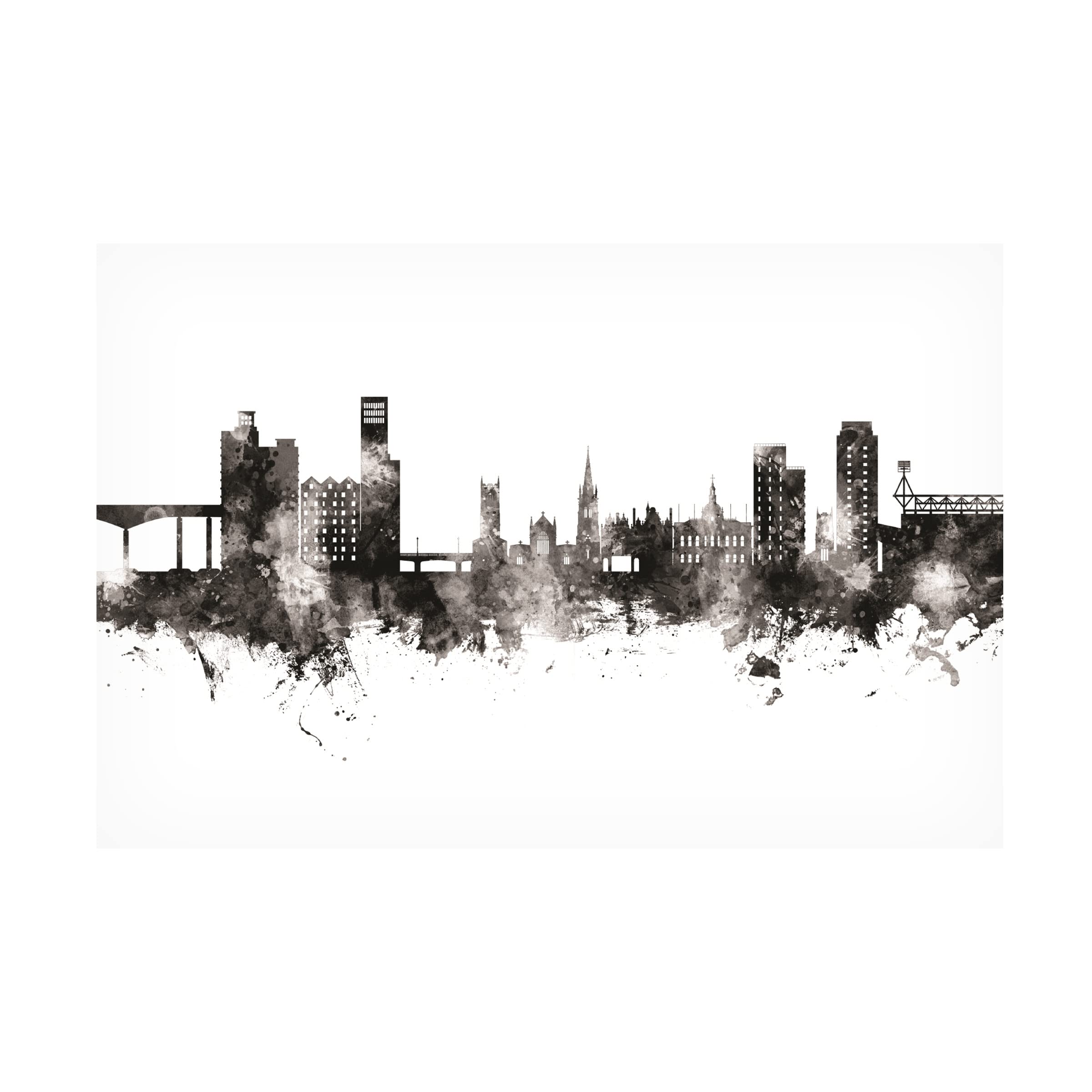 Michael Tompsett 'Ipswich England Skyline BW' Canvas Art Print - Black & White Landscape Wall Decor for Living Room, Office & Bedroom