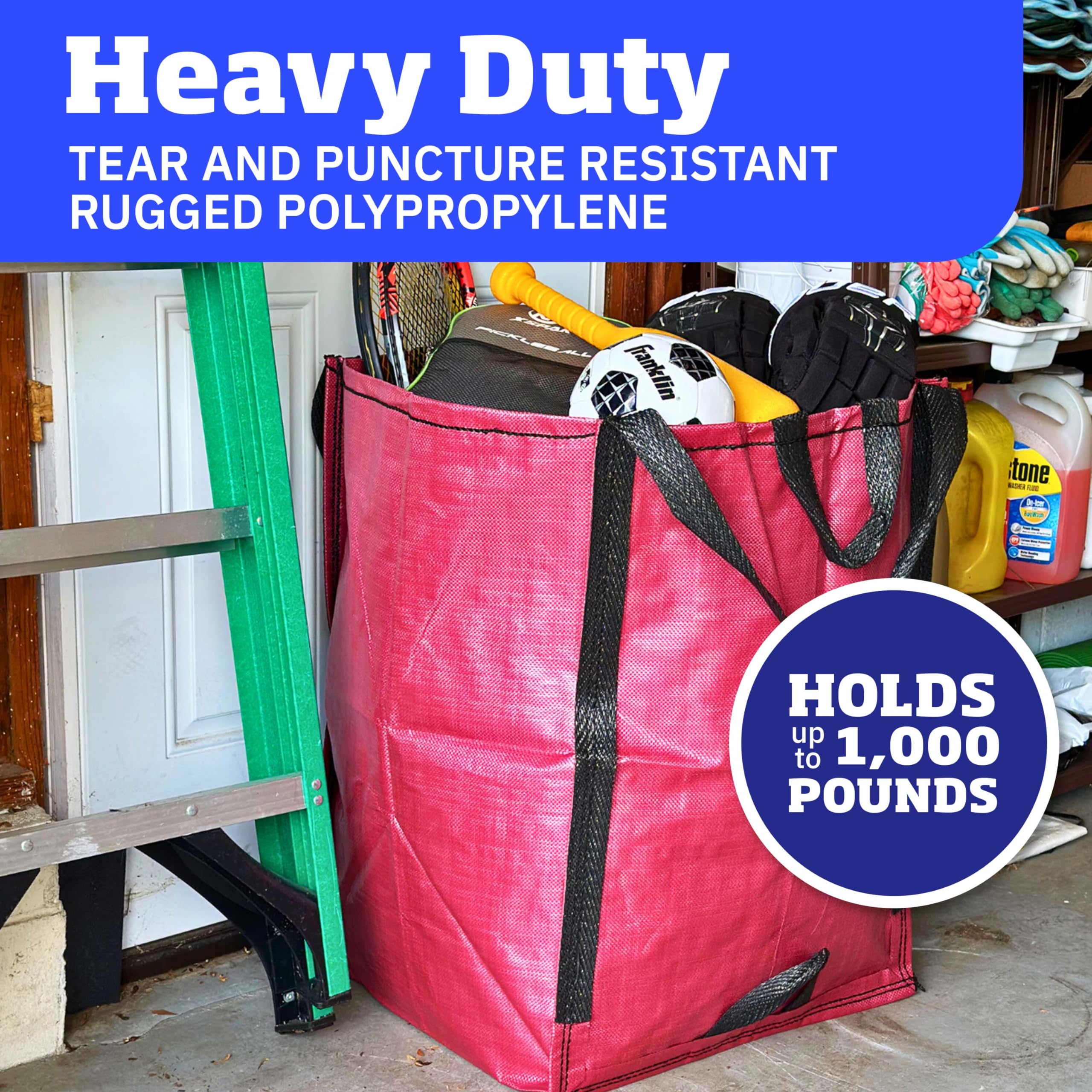 DURASACK Heavy Duty 48-Gallon Reusable Lawn & Leaf Bags - Self-Standing Yard Waste Bags with Reinforced Handles, Red (3-Pack) - Perfect for Home, Garden, and Outdoor Cleanup