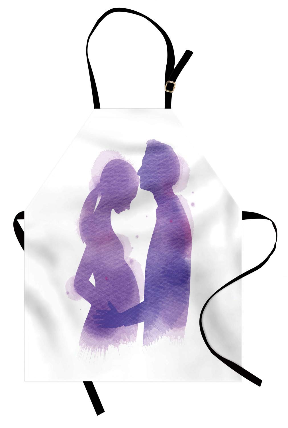 Ambesonne Kissing Apron - Watercolor Painted Unisex Kitchen Bib with Adjustable Neck, Lavender & White - Perfect for Cooking, Baking, Gardening & Romantic Gifts for Couples