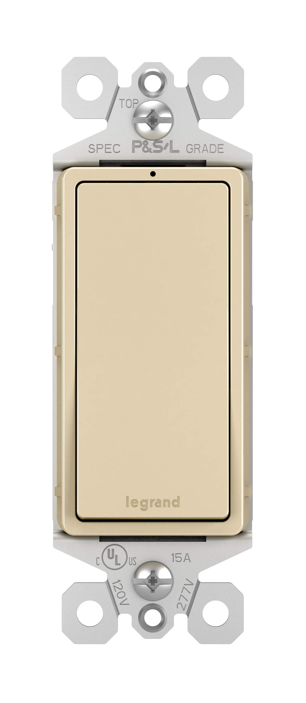 Legrand TM870ISLCC10 15 Amp Rocker Wall Switch with Locator Light, Single Pole Decorator Light Switch in Ivory (1-Pack) - Perfect for Bedrooms, Hallways, and Stairwells
