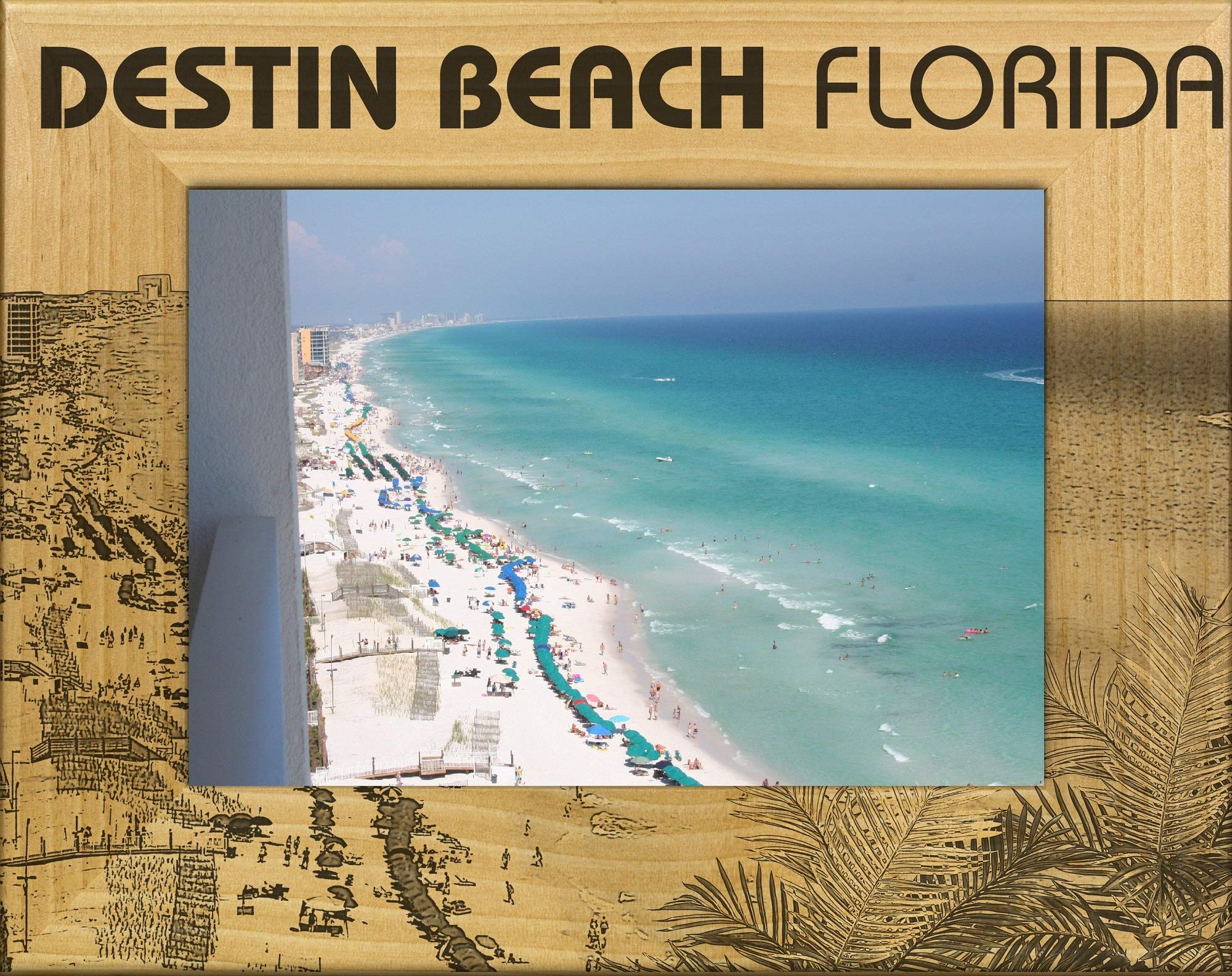 Destin Beach Florida Laser Engraved Wood Picture Frame (8x10 Inch) - Perfect for Beach Vacation Photos, Coastal Home Decor & Gift Ideas