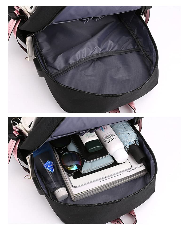Stylish Pink & Black Laptop Backpack for Middle School Girls - USB Charging Port & Headphone Jack - Durable School Bookbag for Teens - Perfect for School, Travel & Daily Commute