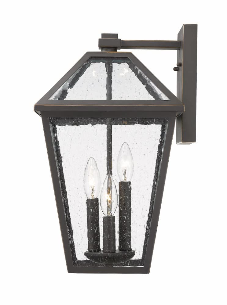 Z-Lite 579B-BK 3-Light Outdoor Wall Sconce with Clear Beveled Glass - Weatherproof Exterior Lighting for Porch, Patio, and Entryway