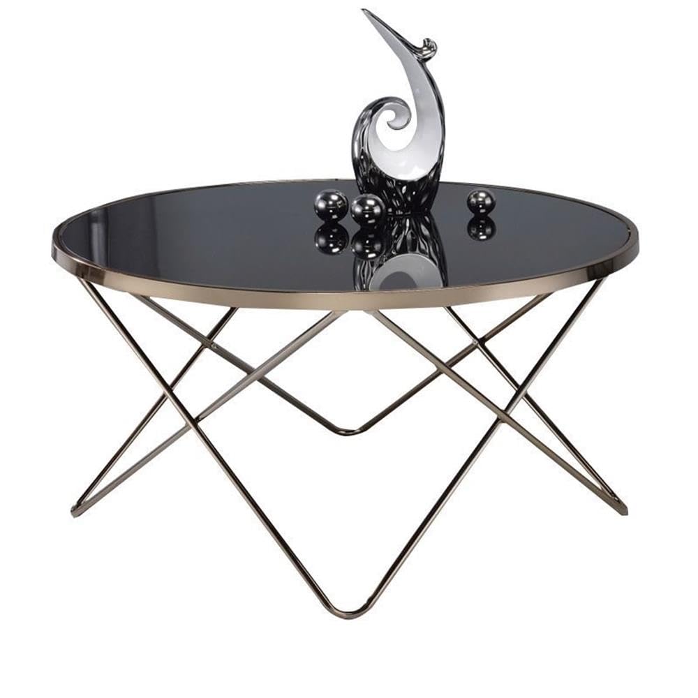 BOWERY HILL Modern Coffee Table - Black Glass Top with Champagne Gold Metal Frame - Perfect for Living Room, Lounge & Office Decor