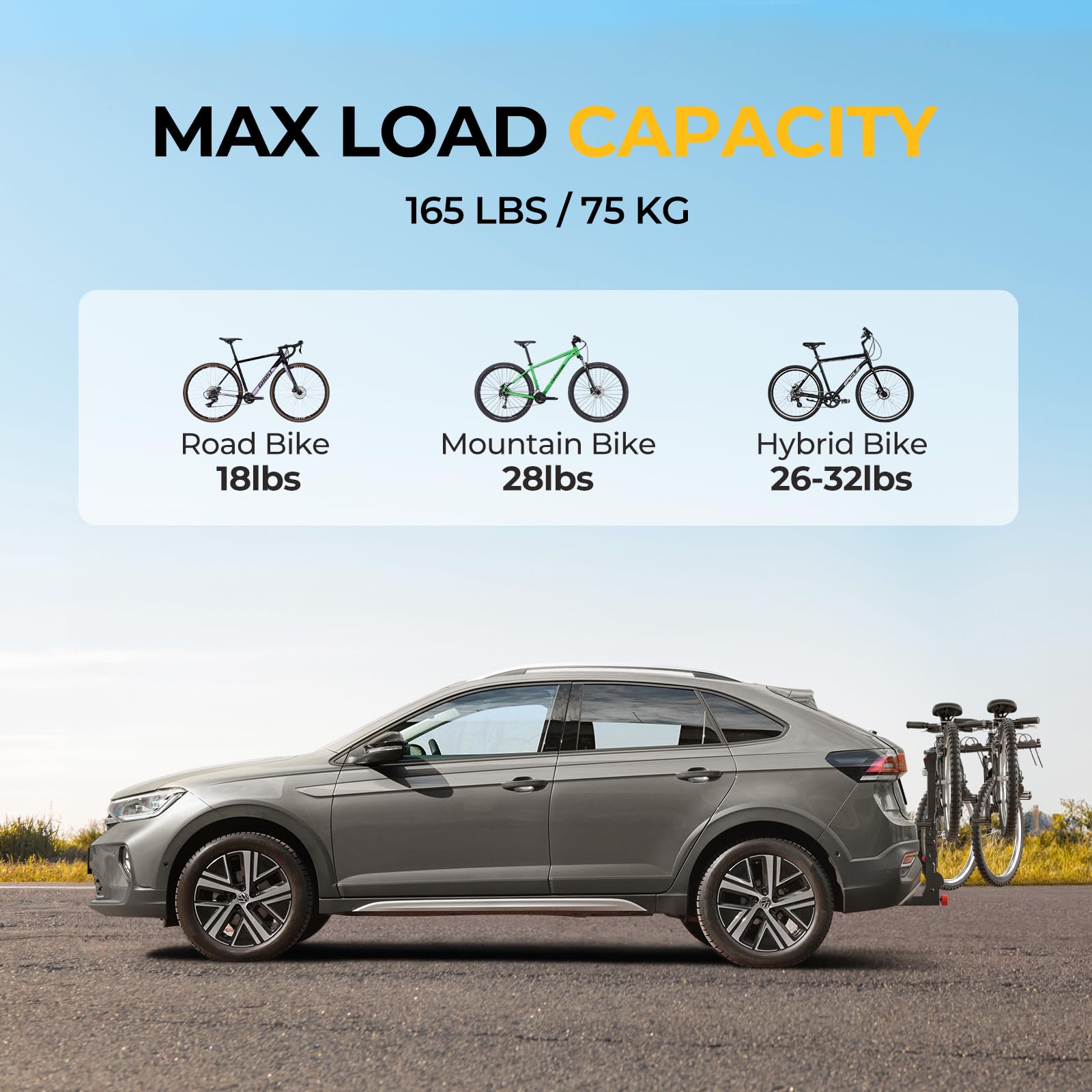BougeRV 2.0 Hitch Bike Rack for SUV & Truck - 165LB Capacity, 2-3 Bikes Carrier with 2'' Hitch Receiver | Dual Lock System, Easy Assembly, Tilting & Foldable Design | Perfect for Road Trips, Camping & Outdoor Adventures