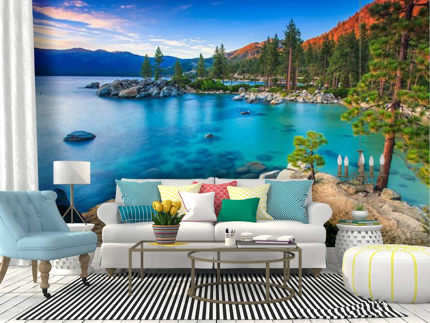 Lake Tahoe Scenic Wallpaper - Self-Adhesive Peel & Stick Wall Mural Canvas Print for Living Room, Bedroom & Office Decor | Easy DIY Wall Decal & Home Sticker