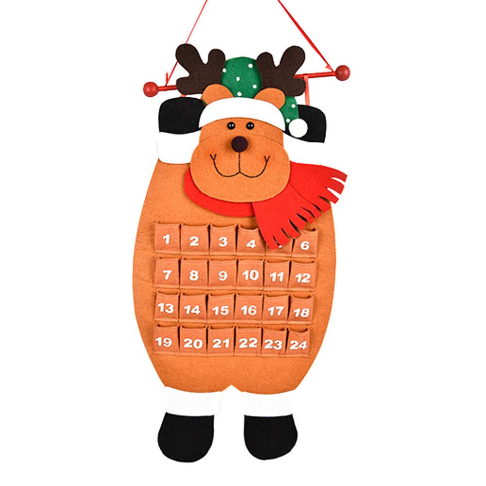 HHmei 2018 Christmas Advent Calendar with Santa, Snowman & Deer Design - Festive Countdown Calendar & Commemorative Plates Set | Blue Silver Table Decor with Gold Lights for Indoor & Outdoor Holiday Decorations - Perfect for Christmas Tree Decor, Mantel Display, and Holiday Party Centerpieces