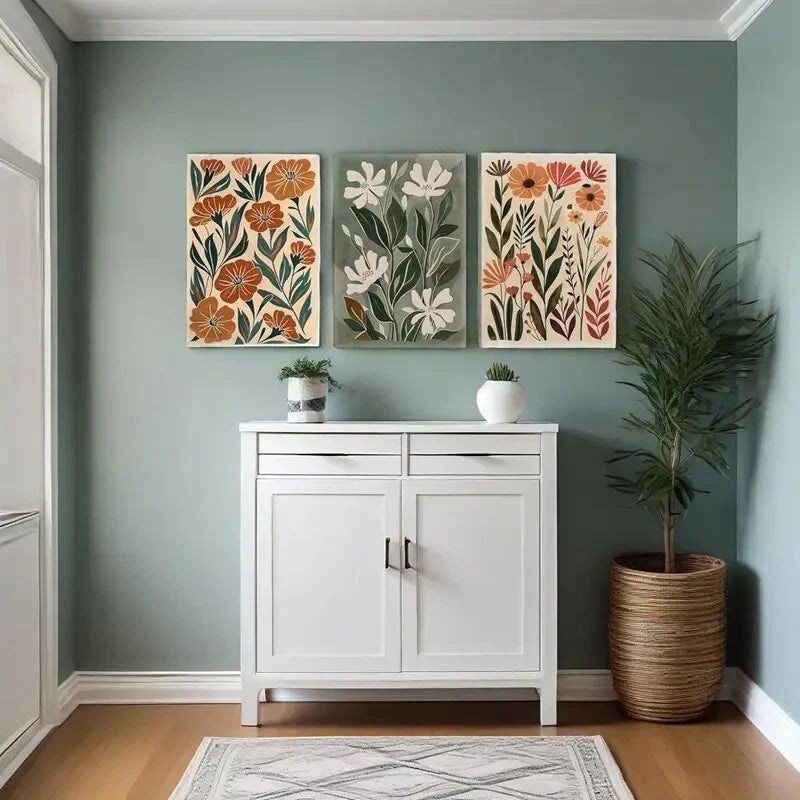 3-Piece Abstract Bohemian Flower Oil Painting Metal Prints - Ready to Hang Wall Art for Living Room, Bedroom & Office Decor