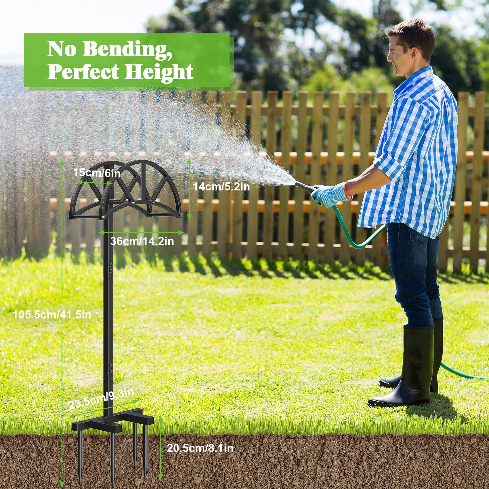 Mr IRONSTONE Heavy Duty Freestanding Garden Hose Holder with 4 Ground Spikes & Stainless Steel Screws - Outdoor Hose Stand Organizer for 150ft Hose - Perfect for Yard, Lawn, and Garden Watering Storage