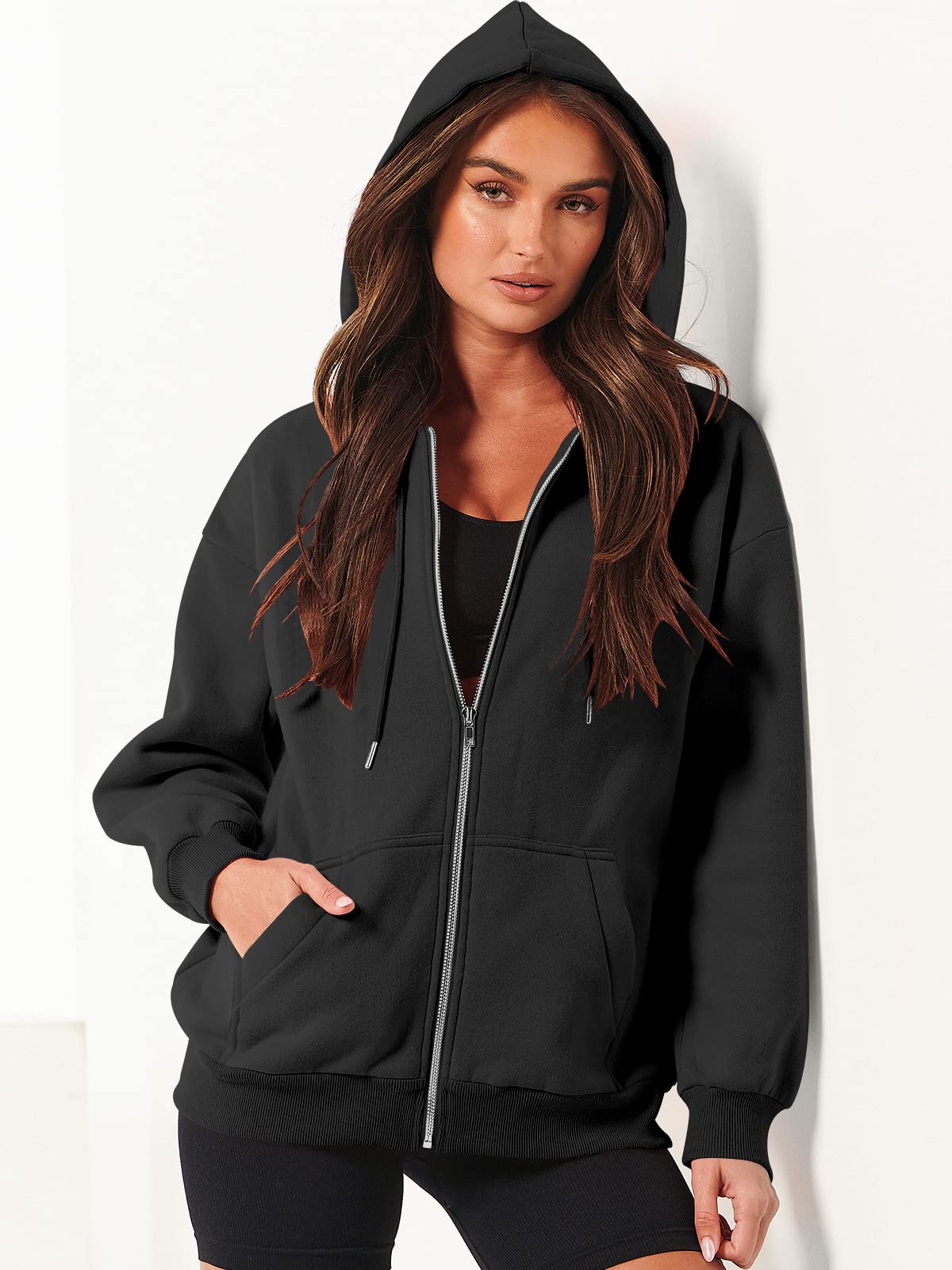 ANRABESS Women's Oversized Zip Up Fleece Hoodie with Pockets - Long Sleeve Y2K Fashion Sweatshirt for Fall 2025 | Casual Streetwear, Loungewear & Winter Outerwear