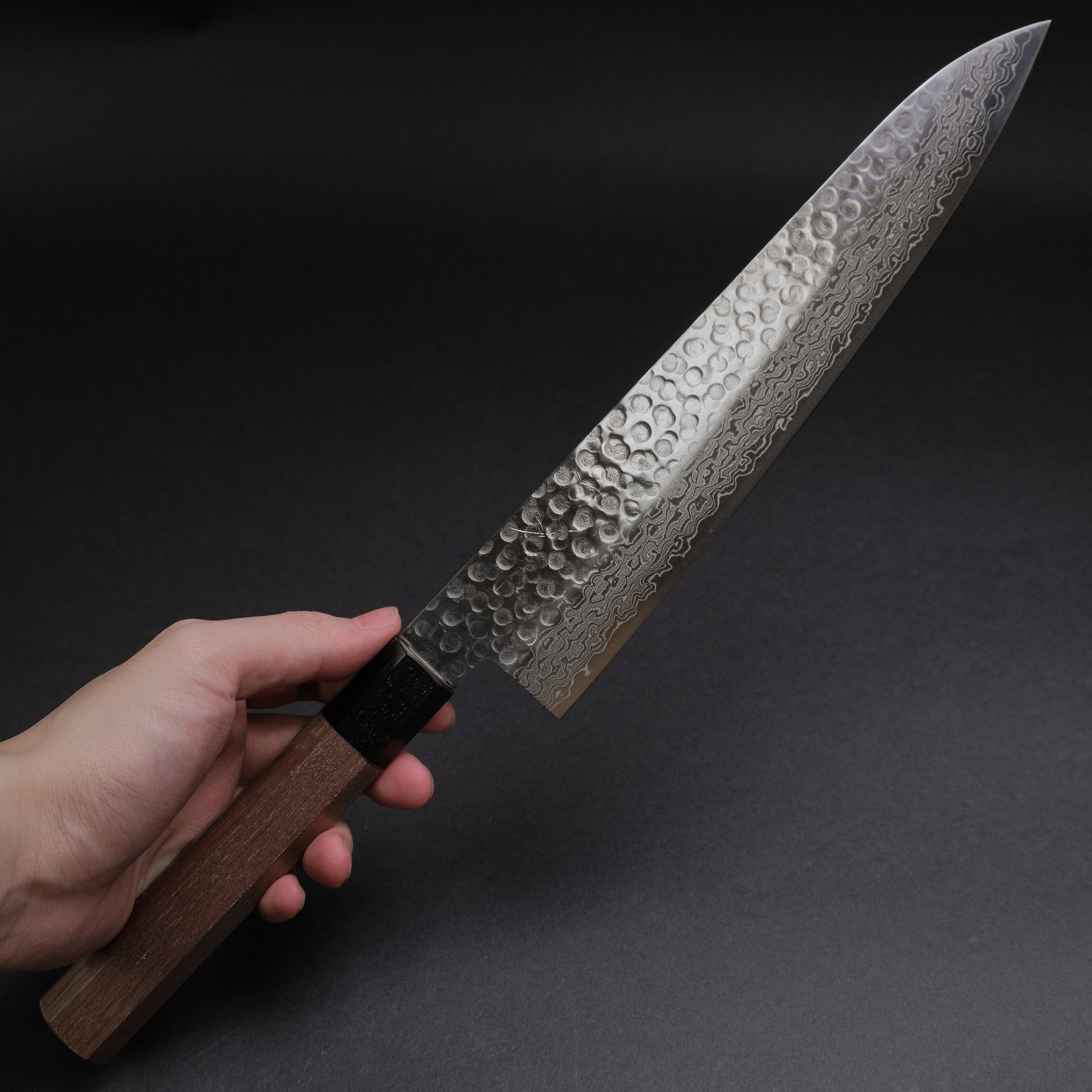Hitohira HG Tsuchime Damascus Gyuto 240mm Japanese Chef Knife with Walnut Handle - Perfect for Sushi, Meat Slicing & Professional Kitchen Use