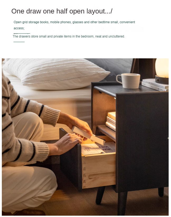 Solid Oak Wood Ultra Narrow Nightstand with Soft Light Sensor - Perfect for Small Bedrooms, Apartments, and Cozy Spaces