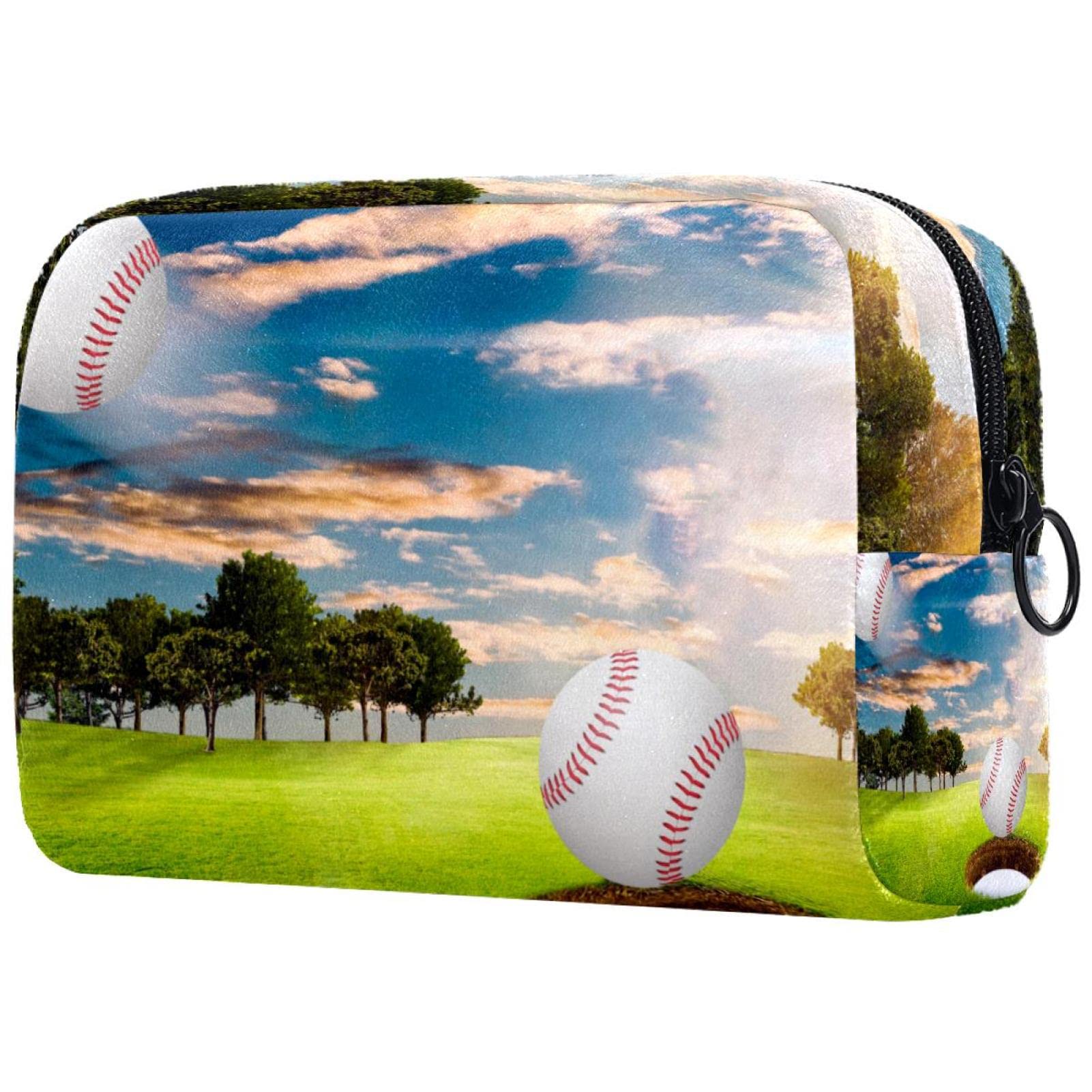 Small Makeup Bag for Women - Travel Cosmetic Organizer with Baseball Print - Perfect for Daily Essentials & On-the-Go Beauty