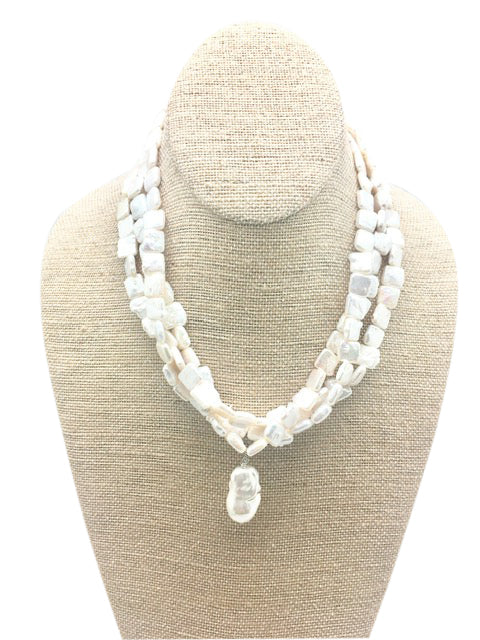 Elegant Triple Row Pearl & Aquamarine Drop Necklace for Women | Perfect for Weddings, Parties & Special Occasions | Dainty Layered Jewelry Gift