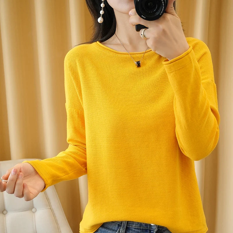Soft Cotton O-Neck Pullover Knit Sweater for Women - Cozy Winter Wear & Casual Outfits