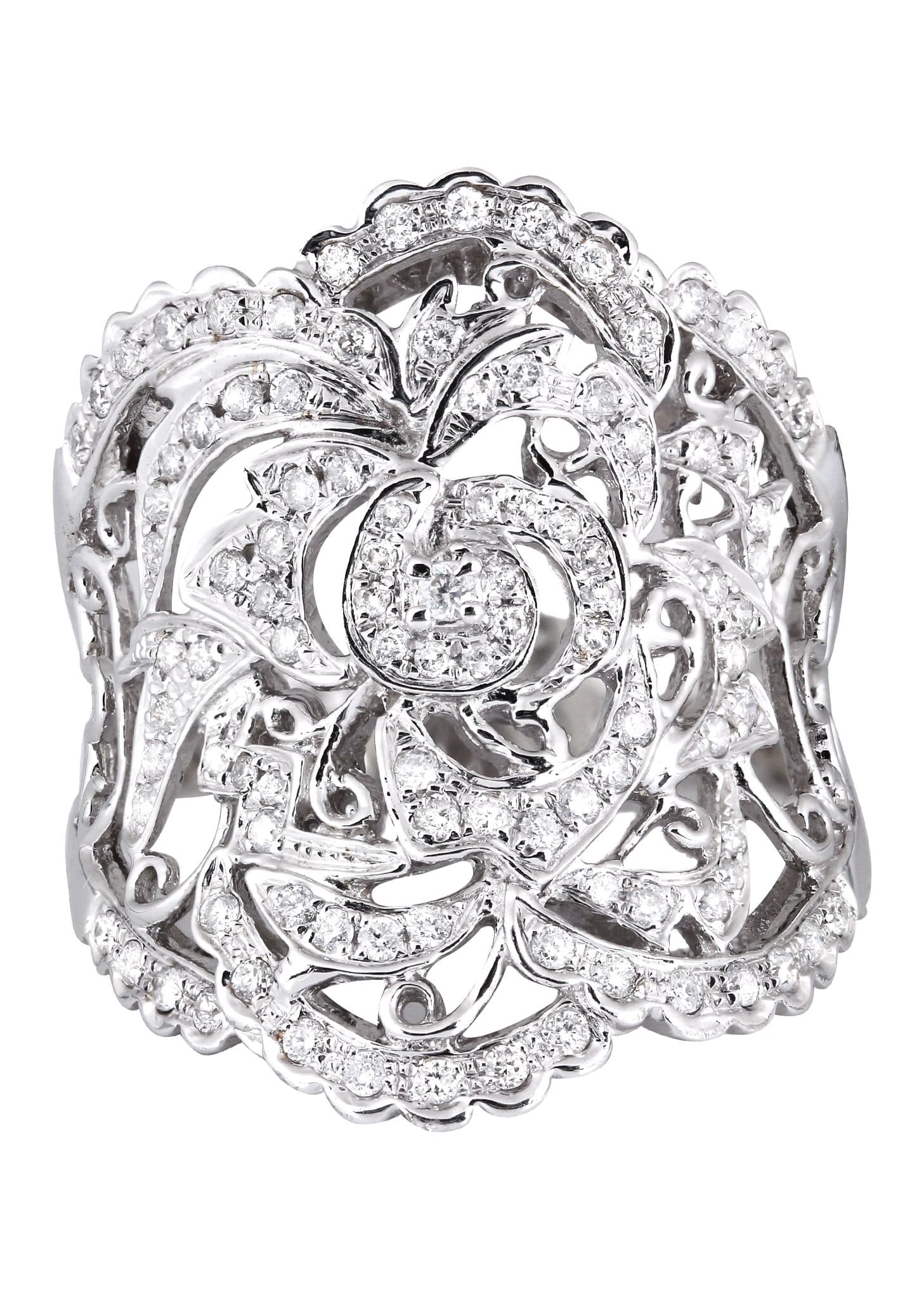 14K White Gold Ladies Diamond Cocktail Ring - 0.61 Carat Round Cut Solitaire Ring - 8.45 Grams Elegant Jewelry for Evening Parties, Weddings & Special Occasions
