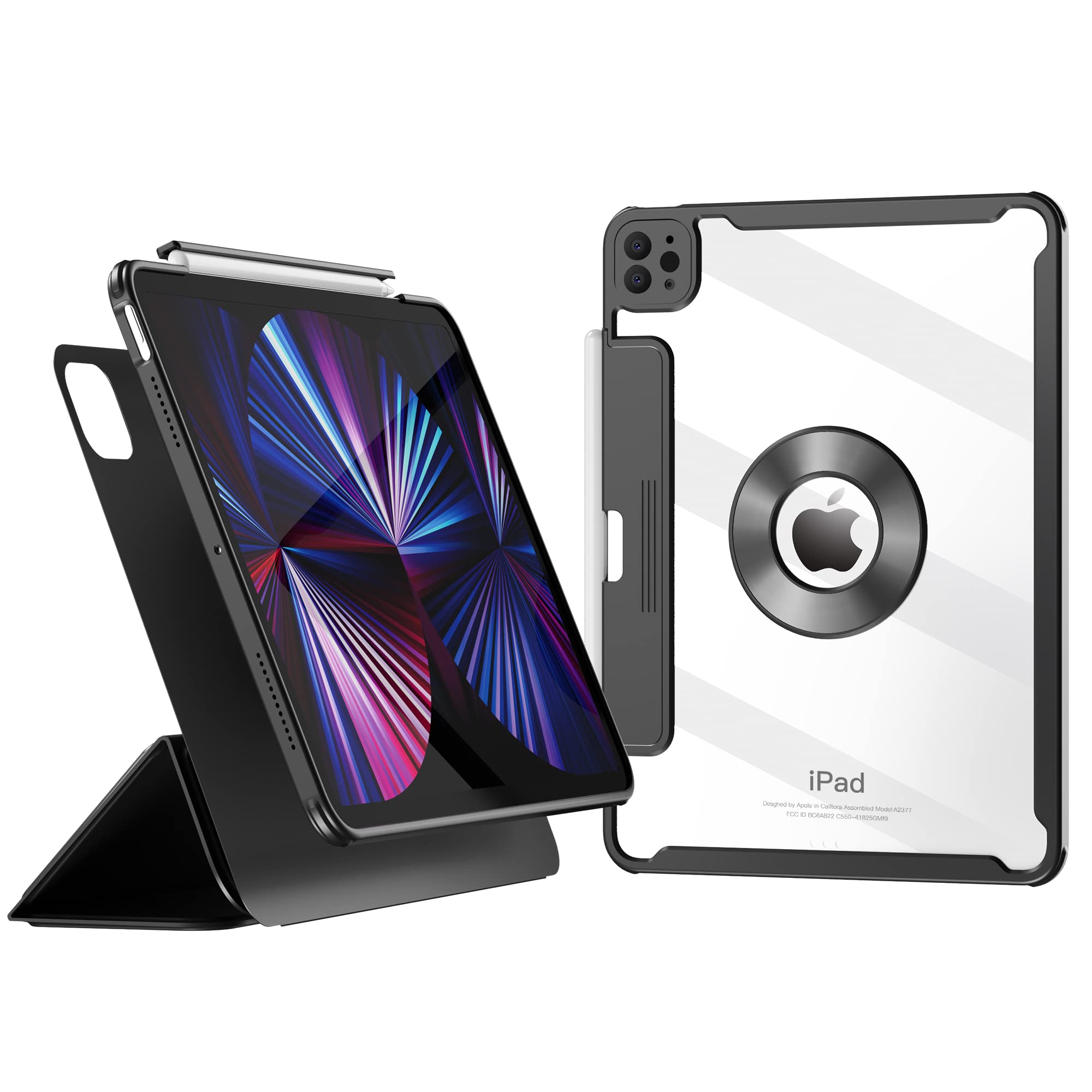 Premium iPad Pro 11 Case (2021/2020/2018) with Pencil Holder & Detachable Smart Folio - Clear Back Cover & Strong Magnetic Closure - Perfect for Work, Travel & Study