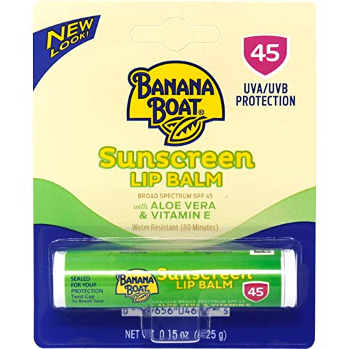 Banana Boat Aloe Vera Lip Balm with SPF 45 Sun Protection - 0.15 oz - Moisturizing & Healing for Dry, Chapped Lips - Perfect for Outdoor Activities, Beach, Hiking & Winter Care