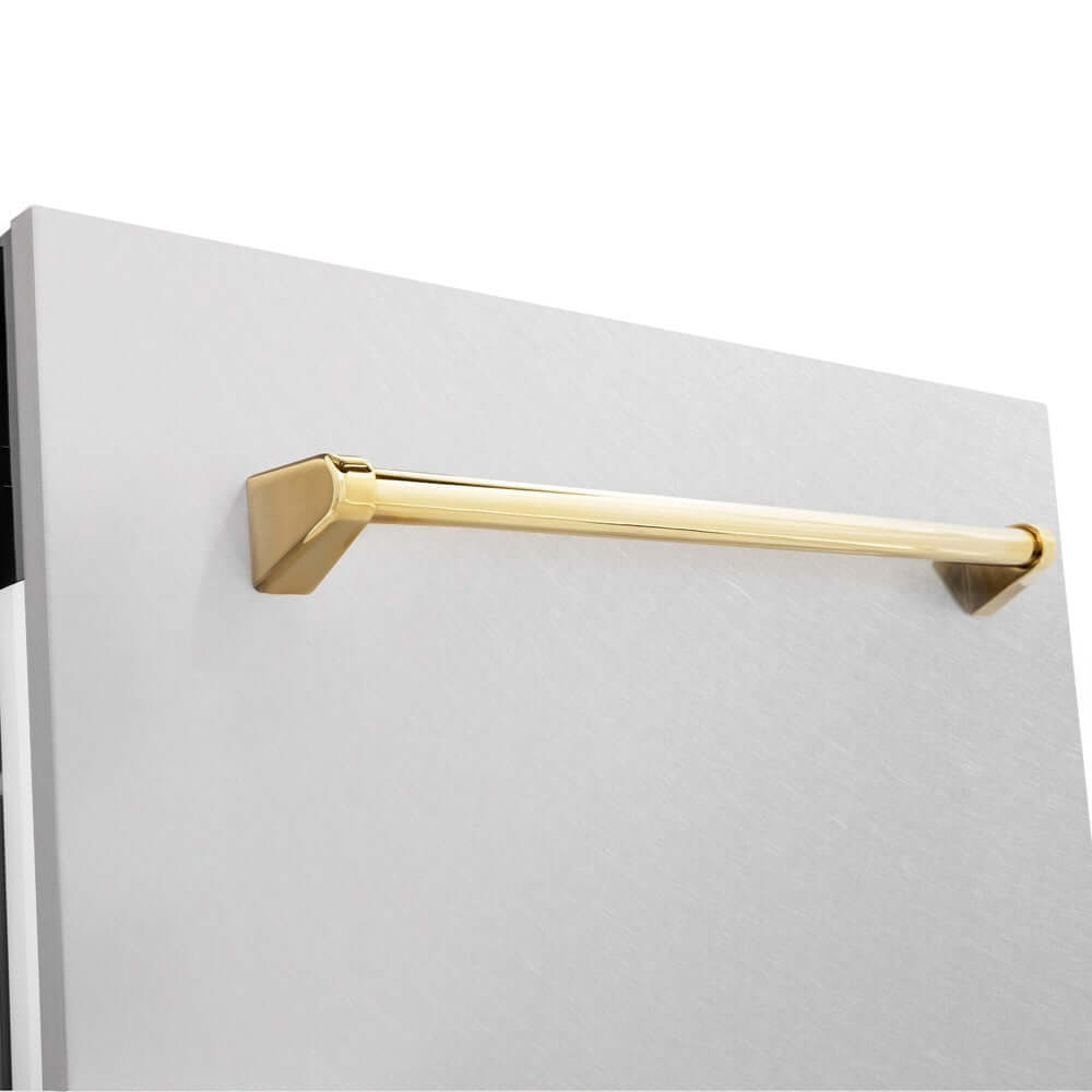 ZLINE Autograph Edition 24-inch Built-In Tall Tub Dishwasher - Satin Stainless Steel Panel with Polished Gold Handle, 51dBa (DWVZ SN 24 G) | Premium Kitchen Appliance for Modern Homes & Restaurants