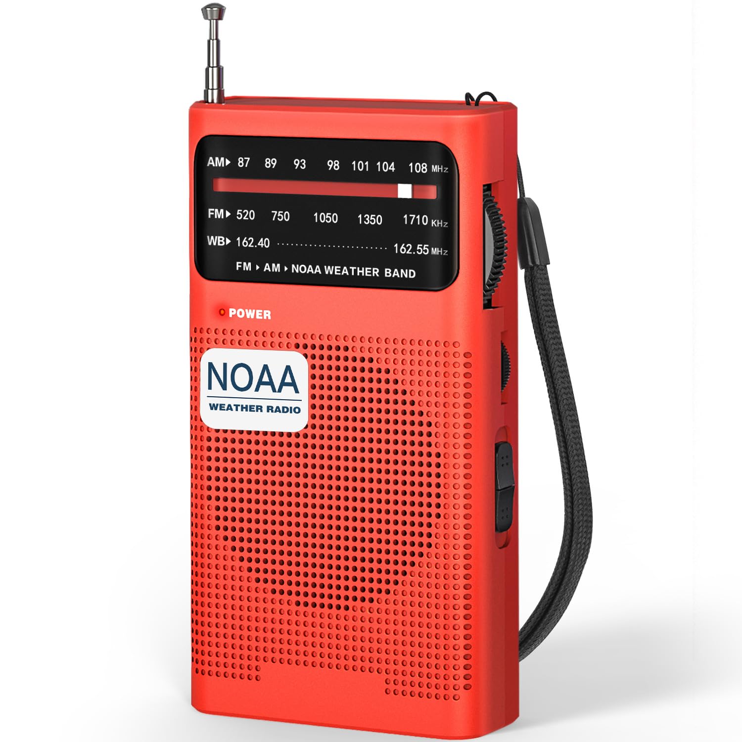 NOAA Weather Radio with Best Reception - AM/FM Portable Emergency Radio with Loud Speaker, Transistor Antenna & Headphone Jack | Battery Powered (2 AA) | Ideal for Home, Outdoor Camping, Hiking, Storms & Emergency Preparedness - Red