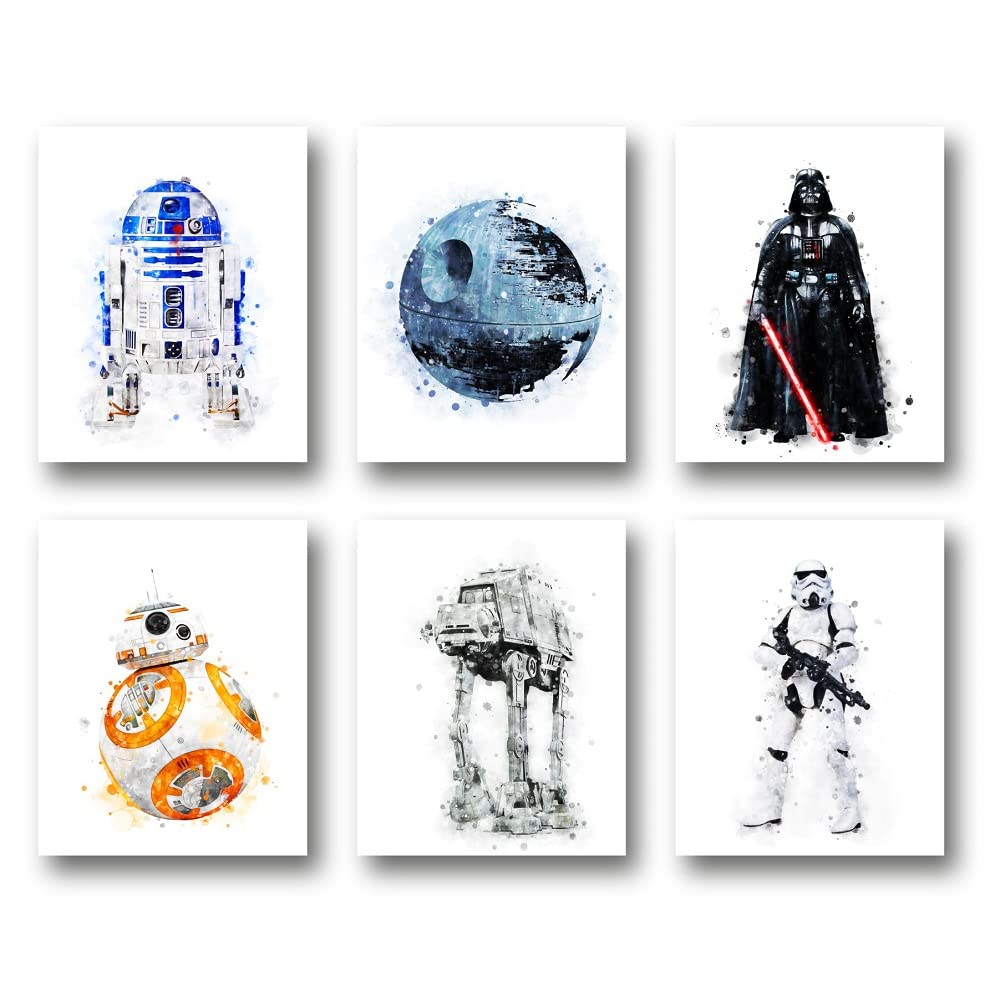 Star Wars Wall Art Poster Prints Set of 6 (8x10 Inches) - Unframed Star Wars Posters for Boys Room, Bedroom & Home Decor - Perfect for Star Wars Fans, Kids Room Decor & Themed Party Decorations