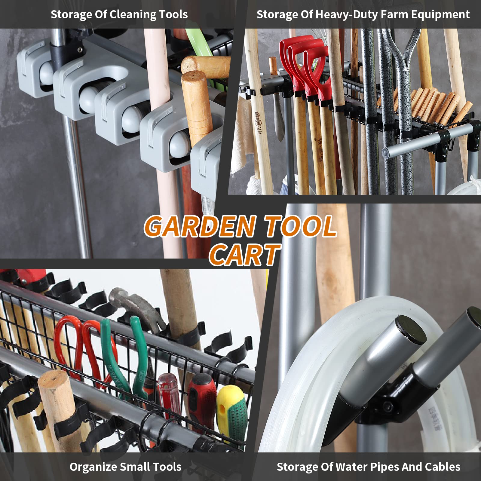 Heavy Duty Metal Garden Tool Organizer - Large Garage Storage Rack for Farming & Lawn Tools (Shovel, Rake, Hoe Holder) - Perfect for Shed, Workshop & Backyard Organization