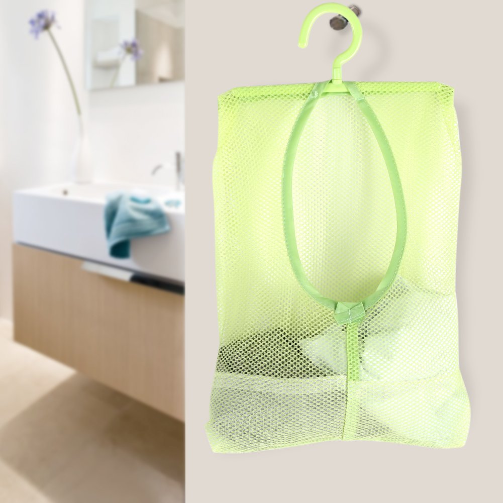 Multi-Purpose Hanging Mesh Storage Bag with Hanger - Perfect for Clothespins, Socks, Stockings, Bras & Underwear - Space-Saving Bathroom & Laundry Organizer (Green) | Ideal for Clothes Drying, Closet Organization & Small Item Storage