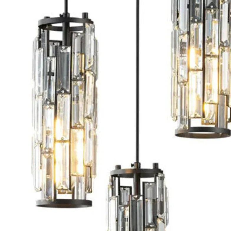 Modern Gold Crystal Cylinder Pendant Light - Elegant Dining Room & Kitchen Island Lighting Fixture for Home Decor