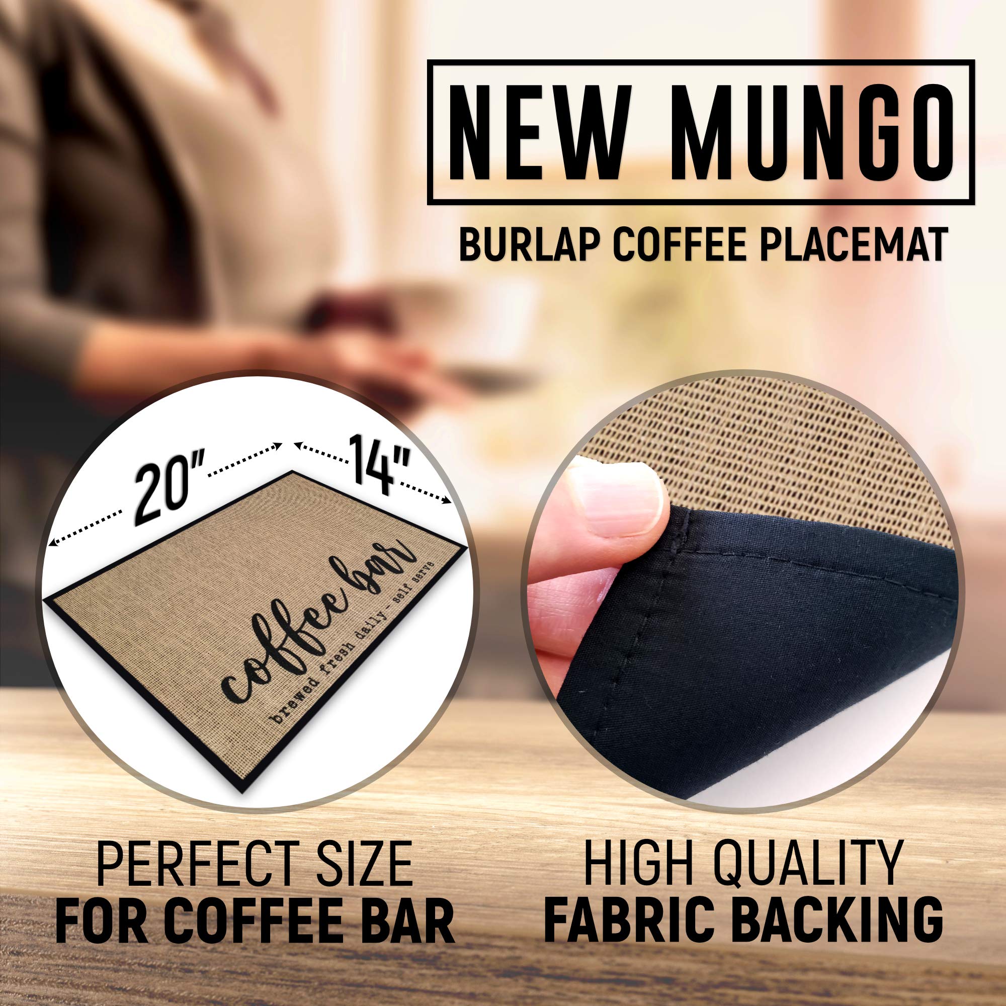 Premium Mungo Coffee Bar Mat - Non-Slip Burlap Placemat with Fabric Backing 20