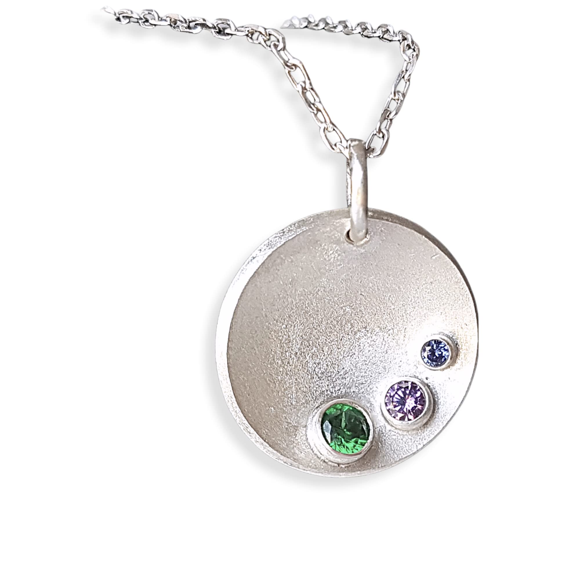 Circle Trio Stone Pendant Necklace - Sterling Silver CZ Jewelry with Satin Finish | Handmade in UK | Gift Box Included | Free Shipping | Perfect for Anniversary, Birthday & Valentine's Day Gifts