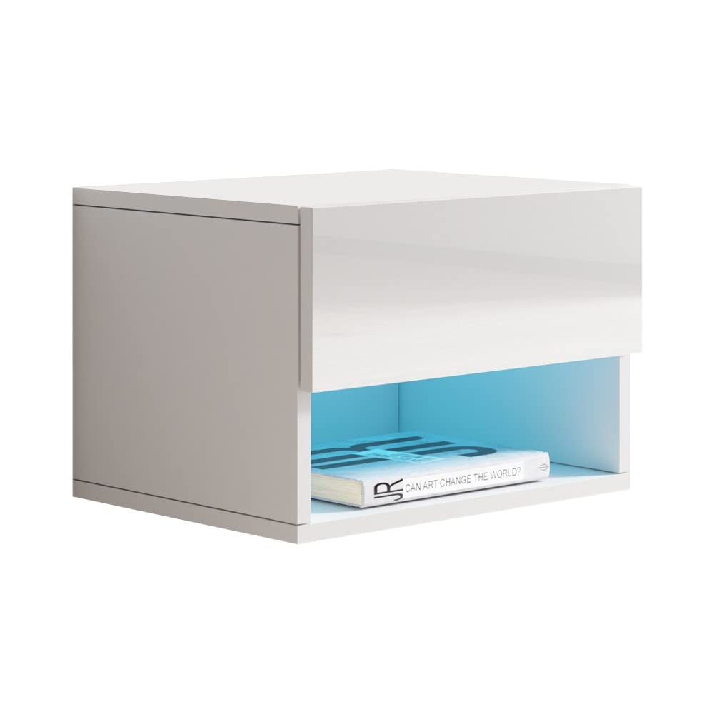 White Floating Wall Mounted Nightstand - Modern Bedside Shelf for Small Spaces, Perfect for Apartments, Dorms & Minimalist Bedrooms