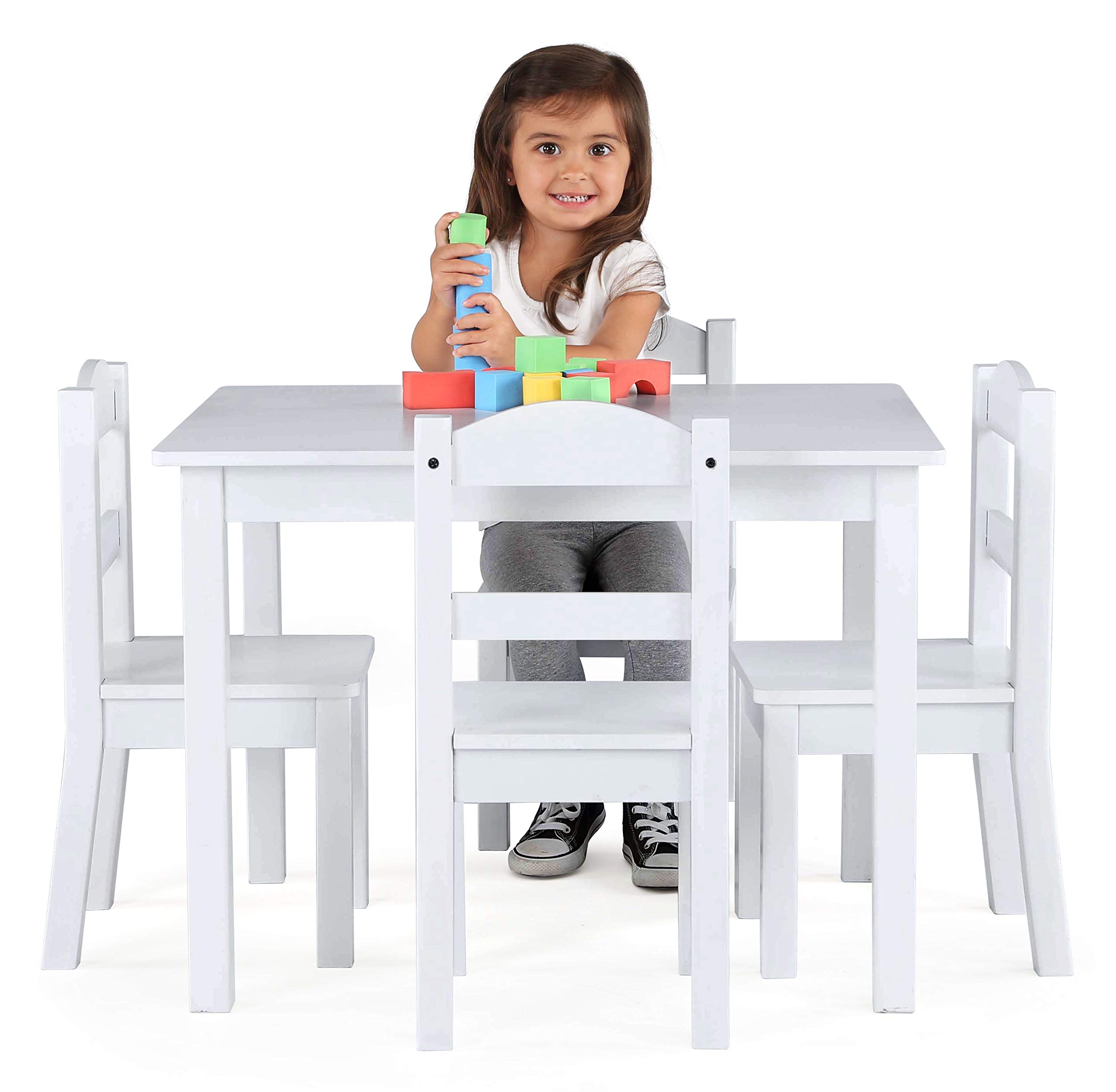 Humble Crew White Wooden Kids Table and 4 Chairs Set - Durable Toddler Activity Table for Arts, Crafts & Snack Time - Perfect for Playrooms, Preschools & Daycare Centers