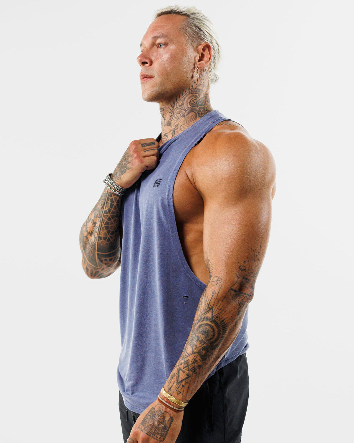 **Distressed Blue Motorcycle Tank Top for Men - Perfect for Biker Rides, Gym Workouts & Casual Streetwear**