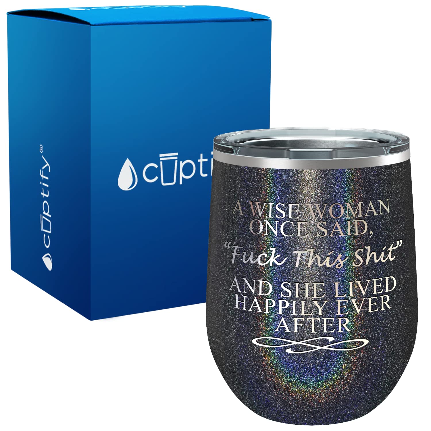 Funny Wine Tumbler for Women - 12oz Black Glitter Cup with Inspirational Quote 'A Wise Woman Once Said' - Perfect Birthday Gift for Mom, Wife, Best Friend, Girlfriend & Coworker - Great for Parties, Office Use & Daily Coffee/Drinks