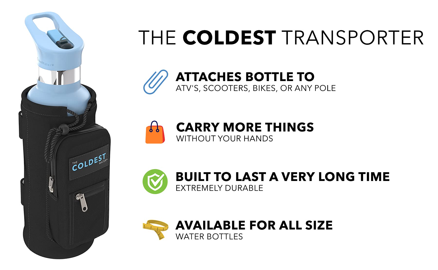 Coldest Universal Bottle Holder - Stroller & Bike Cup Holder with Large Caliber Design, Black - Perfect for Outdoor Adventures, Gym, and Daily Commutes