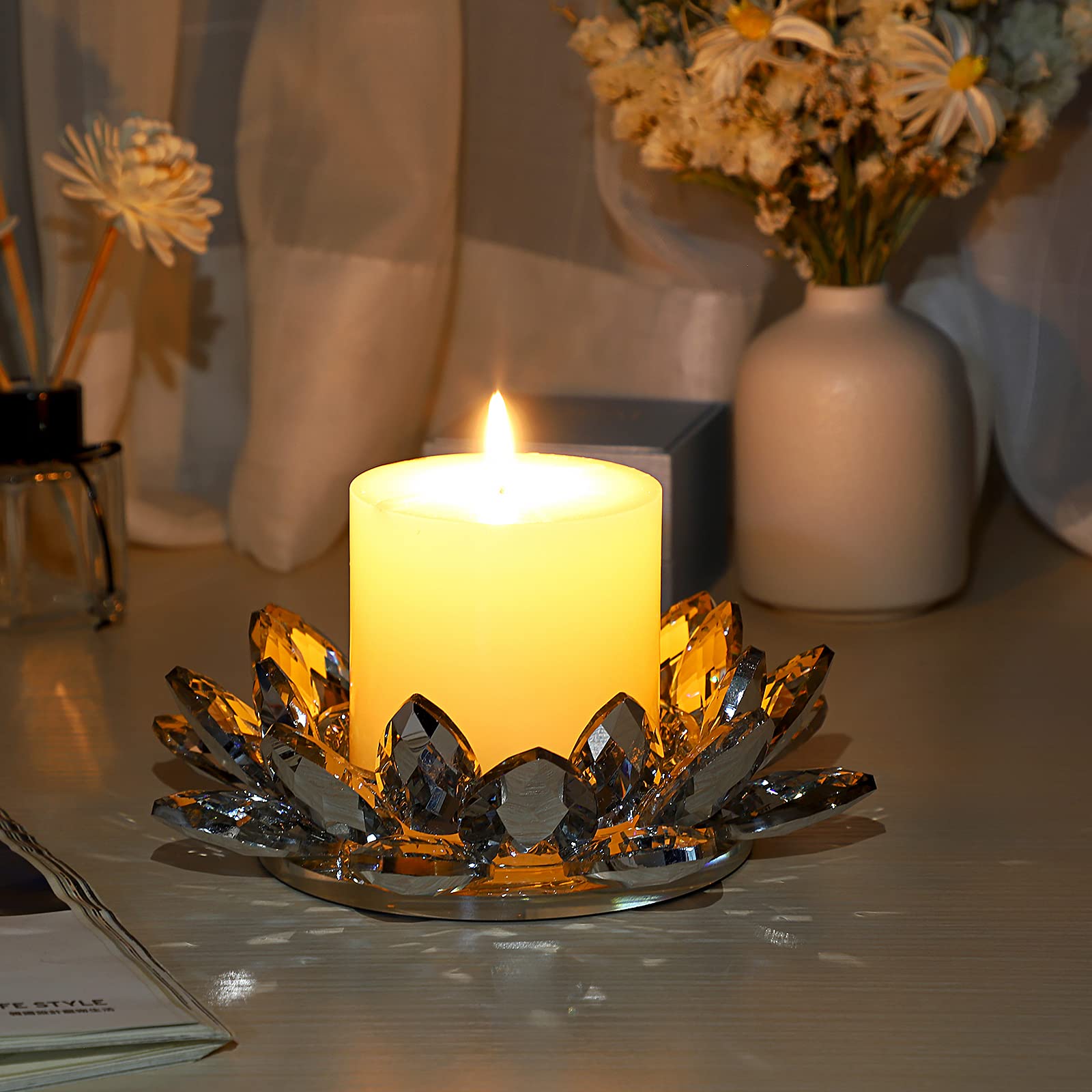 OwnMy Clear Glass Lotus Flower Candle Holder - 3