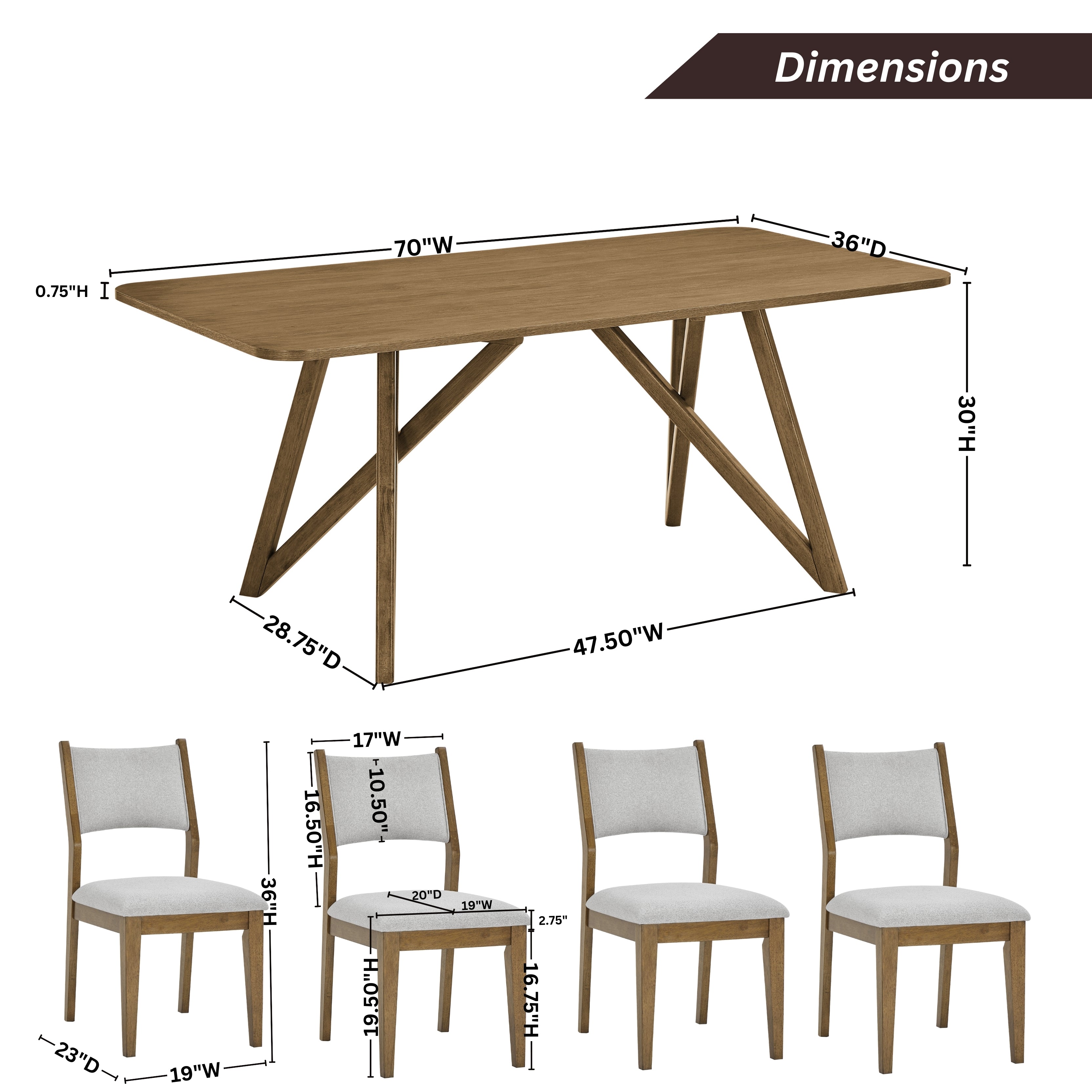 Roundhill Furniture Avery 5-Piece Dining Set - Light Oak Tripod Cross Base Table with 4 Modern Chairs | Perfect for Small Spaces, Breakfast Nooks & Apartment Dining Areas
