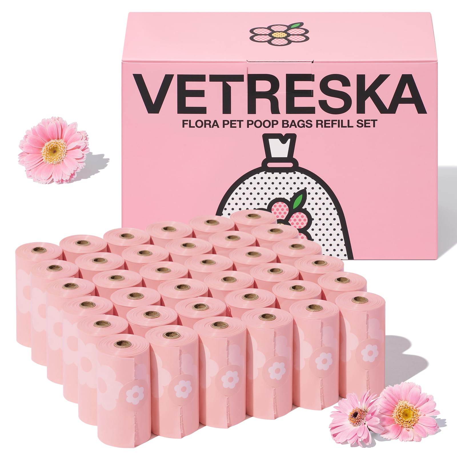VETRESKA Lavender Scented Dog Poop Bags - 540 Count Extra Thick Leak Proof Waste Bags for Dogs & Cats | Large Biodegradable Pet Waste Bags with Refill Rolls (36 Rolls, Pink) | Perfect for Dog Walking, Park Cleanup & Litter Box Use